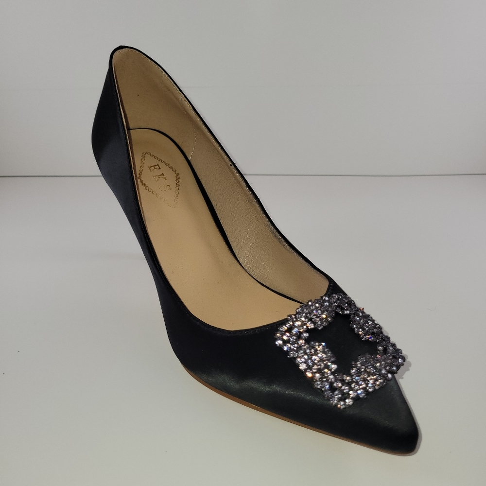 NWOT EKS Kricoa Black Satin Heels Pumps 8